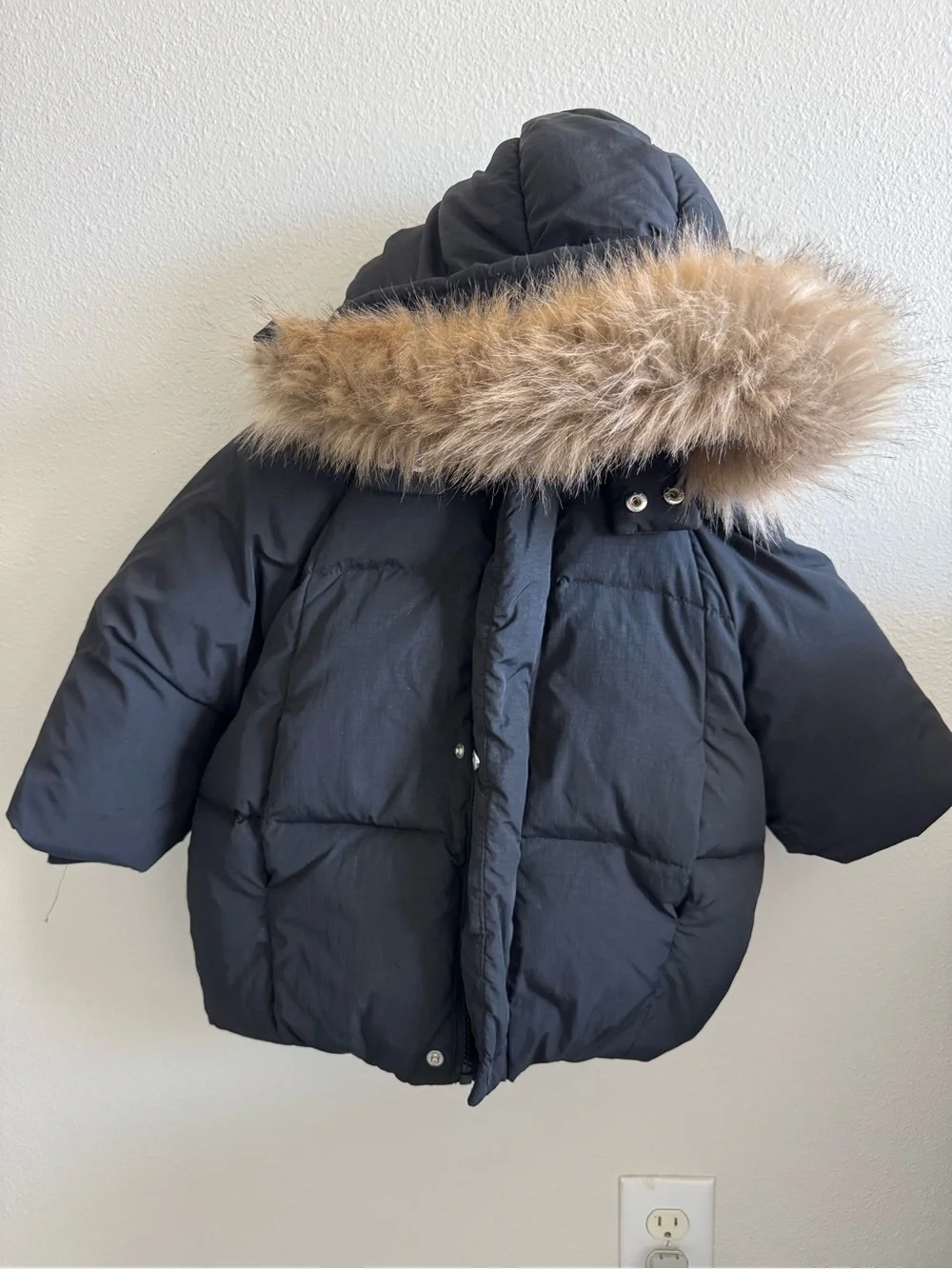 Zara Black Kids Puffer Jacket with Faux Fur Trim Hood